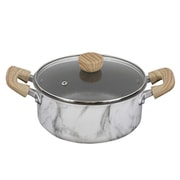 MARBLE KITCHEN キャセロール（両手鍋） IH/ガス火対応 20cm 大理石柄 ホワイト NX-142