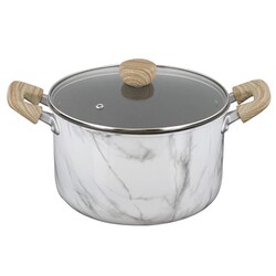 MARBLE KITCHEN シチューポット（両手鍋） IH/ガス火対応 22cm 大理石柄 ホワイト NX-143