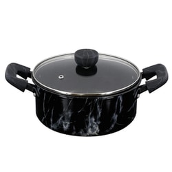 MARBLE KITCHEN キャセロール（両手鍋） IH/ガス火対応 20cm 大理石柄 ブラック NX-152