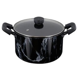 MARBLE KITCHEN シチューポット（両手鍋） IH/ガス火対応 22cm 大理石柄 ブラック NX-153