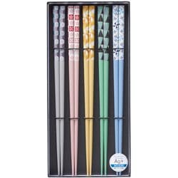 5膳セット 抗菌 パッチワーク 黒貼箱入 61045
