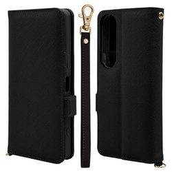 7961XP16BHSBK [Xperia 1 VI用 手帳型 カード入れ おしゃれ スタンド機能 シンプル ハンドストラップ付き マグネット式 ブラック エクスペリア]