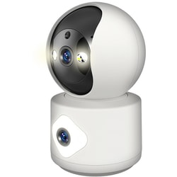スマートカメラ 2眼/首振 ホワイト 室内用 フルHD対応 200万+200万画素 アプリで映像を確認 KJ-206
