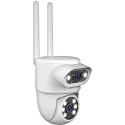 スマートカメラ 2眼/首振/防水 ホワイト 屋外用 フルHD対応 200万+200万画素 IP65対応 アプリで映像を確認 KJ-207