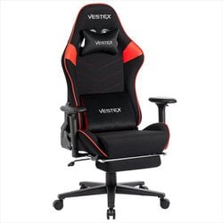 ゲーミングチェア S2シリーズ フットレスト付 レッド 高撥水メッシュファブリック 低座面 ポケットコイル入 腰部振動機能 VES-S2FTRD