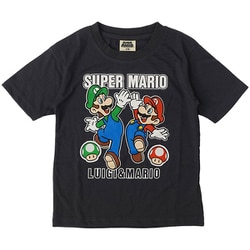 22863190 スーパーマリオ キノコワッペン KIDS Tシャツ BLACK 140cm [キャラクターグッズ]