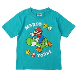 22863190 スーパーマリオ キノコワッペン KIDS Tシャツ TURQUOISE 110cm [キャラクターグッズ]
