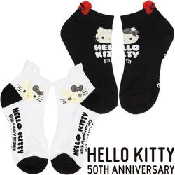 KittySOX-WH [ハロー・キティ 50周年 スニーカーソックス（左右異柄） ホワイト]