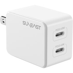 USB急速充電器 USB PD（パワーデリバリー）対応 45W USB-C×2 USB-C端子ケーブル付き（長さ1m） GaN採用 小物入れポーチ付 ホワイト SE-AC045C01WHF