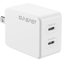 USB急速充電器 USB PD（パワーデリバリー）対応 67W USB-C×2 USB-C端子ケーブル付き（長さ2m） GaN採用 小物入れポーチ付 ホワイト SE-AC067C01WHF