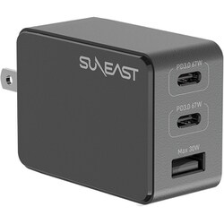 USB急速充電器 USB PD（パワーデリバリー）対応 67W USB-C×2 /USB-A×1 USB-C端子ケーブル付き（長さ2m） GaN採用 小物入れポーチ付 ブラック SE-AC067C02BKF