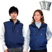 20221N-S-0910 [冷感保冷剤付き、空調ベスト+バッテリー付（ハーネス対応） ネイビー×ブラック S]