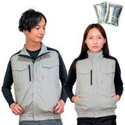 20225N-5L-0910 [冷感保冷剤付き、空調ベスト+バッテリー付（ハーネス対応） ライトグレー×ブラック 5L]