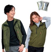 20226N-3L-0910 [冷感保冷剤付き、空調ベスト+バッテリー付（ハーネス対応） グリーン×ブラック 3L]