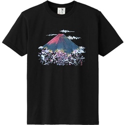 立体プリントTシャツ 赤富士桜 L