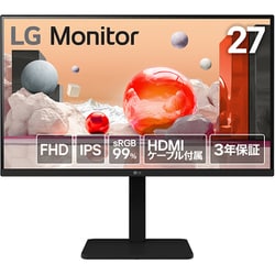 27型 LG Monitor /IPS/フルHD/100Hz/アンチグレア/超解像技術/高さ調整対応/スピーカー内蔵2W＋2W/ブルーライト低減・フリッカーセーフ機能/エルゴノミクススタンド/D-Sub、HDMI、DisplayPort/グリーン購入法適合/メーカー保証3年・無料出張修理サービス 27BA450-B