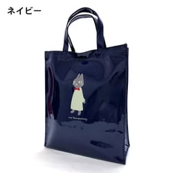 neko ningen （ネコニンゲン） 防水 エナメルトートバッグ ネイビー 約 33×27×10 cm 5M94-01