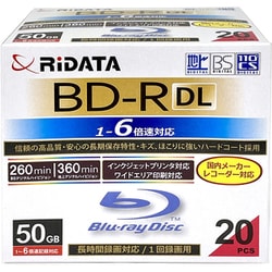 録画用 BD-R DL 1回録画用 50GB（片面2層） スリムケース入 20枚パック 1～6倍速 インクジェットプリンター対応 ホワイトレーベル BD-R260PW 6X.20P SC A