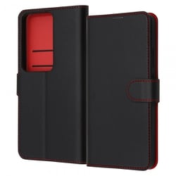 RT-OPR11AELC1/BR [OPPO Reno11 A Like standard 耐衝撃 手帳型レザーケース シンプル マグネット/ブラック/レッド]