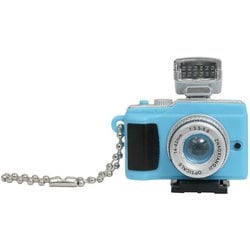 シューカバー付きカメラ型キーホルダー ストロボ一眼レフ ブルー KHMC-DSLR-BL