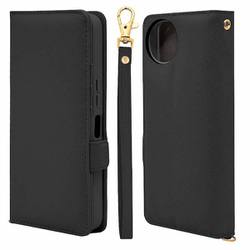 8012AW4BHSBK [AQUOS Wish4用 手帳型 カード入れ おしゃれ スタンド機能 シンプル ハンドストラップ付き マグネット式 ブラック アクオス]