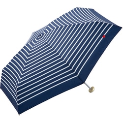 Wpc. ハート刺繍ボーダー ミニ ネイビー 雨傘 折りたたみ傘 紫外線防止効果 晴雨兼用 3020-126-002NV