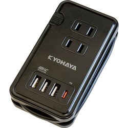 ハイブリッド（AC・USB）電源タップ ACコンセント3口＋USB-A3ポート＋USB-C1ポート PD20W対応 ケーブル25cm 雷サージ対策 ブラック JKTP32PDBK