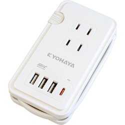 ハイブリッド（AC・USB）電源タップ ACコンセント3口＋USB-A3ポート＋USB-C1ポート PD20W対応 ケーブル25cm 雷サージ対策 ホワイト JKTP32PDWH
