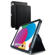 iPad 10.9インチ 第10世代 2022年 用 ケース レザー カバー 手帳型 タッチペンホルダー ベルト付フラップ 2アングル ハンドベルト スタンド機能 耐衝撃 軽量 ブラック TB-A22RPLFBKN