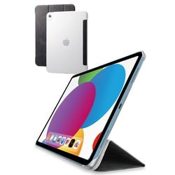 iPad 10.9インチ 第10世代 2022年 用 ケース レザー カバー 手帳型 スリープ対応 マグネット フラップ 2アングル スタンド機能 背面クリア 軽量 超薄型 ブラック TB-A22RWVBKN