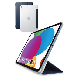 iPad 10.9インチ 第10世代 2022年 用 ケース レザー カバー 手帳型 スリープ対応 マグネット フラップ 2アングル スタンド機能 背面クリア 軽量 超薄型 ネイビー TB-A22RWVNVN