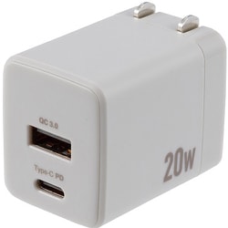 USB急速充電器 20W USB PD（パワーデリバリー）/QC（クイックチャージ）対応 USB-C×1/USB-A×1 折りたたみコネクタ JYU-ACU011GY
