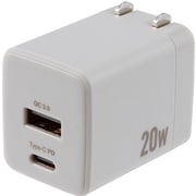 USB急速充電器 20W USB PD(パワーデリバリー)/QC(クイックチャージ)対応 USB-C×1/USB-A×1 折りたたみコネクタ JYU-ACU011GY