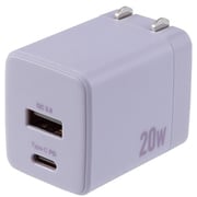 USB急速充電器 20W USB PD(パワーデリバリー)/QC(クイックチャージ)対応 USB-C×1/USB-A×1 折りたたみコネクタ JYU-ACU011PUR