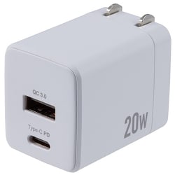 USB急速充電器 20W USB PD（パワーデリバリー）/QC（クイックチャージ）対応 USB-C×1/USB-A×1 折りたたみコネクタ JYU-ACU011W