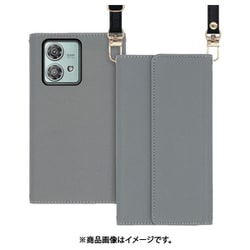 WORK22MT-GY-MEG40N [edge 40 neo 用 クラッチバッグ風スマホケース/ロングストラップ＆カードポケット付き [グレー]]