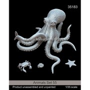 Man35183 1/35 動物セット 55 海中の生物（タコ/カニ/ヒトデ/巻き貝） [組立式プラスチックモデル]