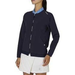 FJW-F24-O01 32316-XL [ゴルフ レディス TWINSOF 撥水ファブリックミックス 長袖フルジップクルーネックジャケット XLサイズ ネイビー]