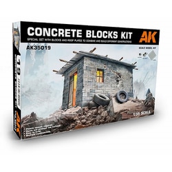 AK35019 1/35 コンクリートブロック 小屋製作キット [組立式プラスチックモデル]