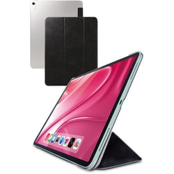 13インチ iPad Air （ M2 ） 2024年 用 ケース レザー カバー 手帳型 スリープ対応 マグネット フラップ 2アングル スタンド機能 背面クリア 軽量 超薄型 ブラック TB-A24XWVBK