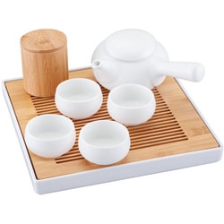 カジュアル中国茶器セット マットホワイト （茶盤1茶壷1茶缶1茶杯4） 468217