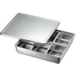 KO 18-8調味料入バット田型6ッ組（舟形中子付） 621042