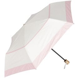 日傘 折りたたみ傘 晴雨兼用 border（ボーダー） 50cm 手開き式 一級遮光 UVカット加工 3段式 6本骨 グラスファイバー骨 オフ×ピンク M50FD-063PI-off-pink