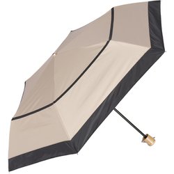 日傘 折りたたみ傘 晴雨兼用 border（ボーダー） 50cm 手開き式 一級遮光 UVカット加工 3段式 6本骨 グラスファイバー骨 ベージュ×ブラック M50FD-063PI-beige-black