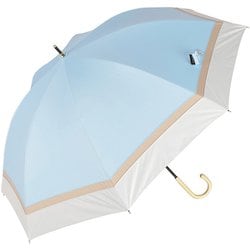日傘 長傘 晴雨兼用 prism 3色ミックス ショート丈 親骨55cm 手開き式 一級遮光 UVカット加工 8本骨 ラタンハンドル ブルー×オフ M553S-081PI-blue-off