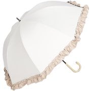 日傘 晴雨兼用 ショート丈 ラタン深張 colon FRILL シングルフリル オフ×ベージュ M50DQ-081API-off-beige