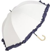 日傘 晴雨兼用 ショート丈 ラタン深張 colon FRILL シングルフリル オフ×ネイビー M50DQ-081API-off-navy
