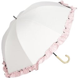 日傘 長傘 晴雨兼用 ショート丈 ラタン深張 colon FRILL シングルフリル 50cm 手開き式 一級遮光 UVカット加工 オフ×ピンク M50DQ-081API-off-pink