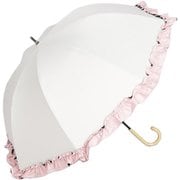 日傘 晴雨兼用 ショート丈 ラタン深張 colon FRILL シングルフリル オフ×ピンク M50DQ-081API-off-pink