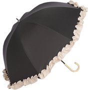 日傘 長傘 晴雨兼用 ショート丈 ラタン深張 colon FRILL シングルフリル 50cm 手開き式 一級遮光 UVカット加工 ブラック×ベージュ M50DQ-081API-black-beige
